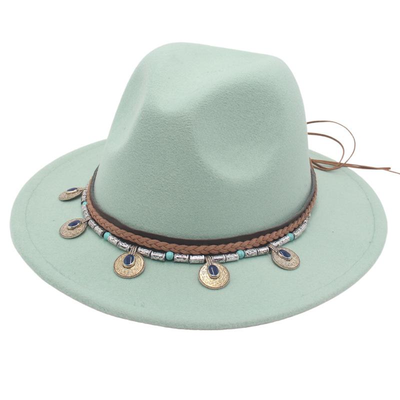 Flowing Beads Imitation Gemstone Tibetan Style Top Hat Jazz Dance Men'S And Women'S Big Eaves Hat