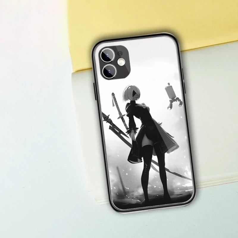 Cute Girl Nier Automata Phone Case For IPhone 14 13 12 11 XS X 8 7 6 Plus Mini Pro Max SE 2022 Black PC TPU Glass Phone Cover