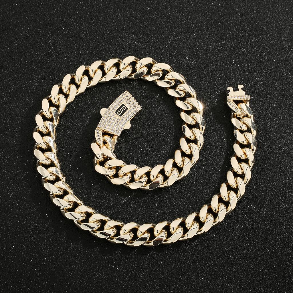 Hip Hop Jewelry Cable Chain Necklace 14K Gold Plated Geometric Brass Zircon Cuban Chain Link Necklace for Gift
