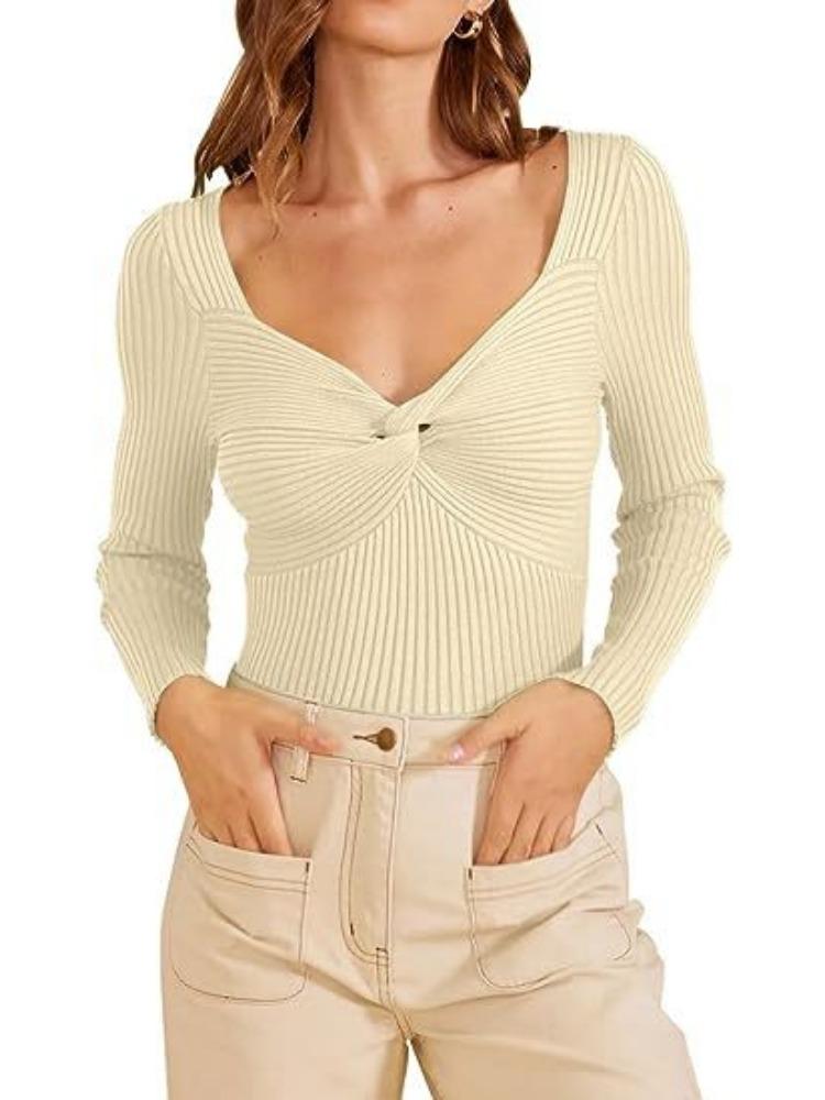 Autumn Winter Women's Cross Front Long Sleeve Elegant Knit Sweater Luxurious Relaxed-fit Slimming and Versatile Top