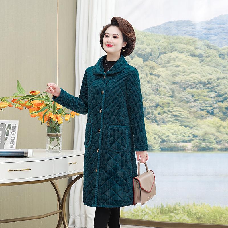 Leichter Damen-Baumwollmantel mit Samt, mittellanger/langer Stil, modische Wärme für Herbst/Winter, perfekt für Mütter mittleren Alters und ältere Mütter