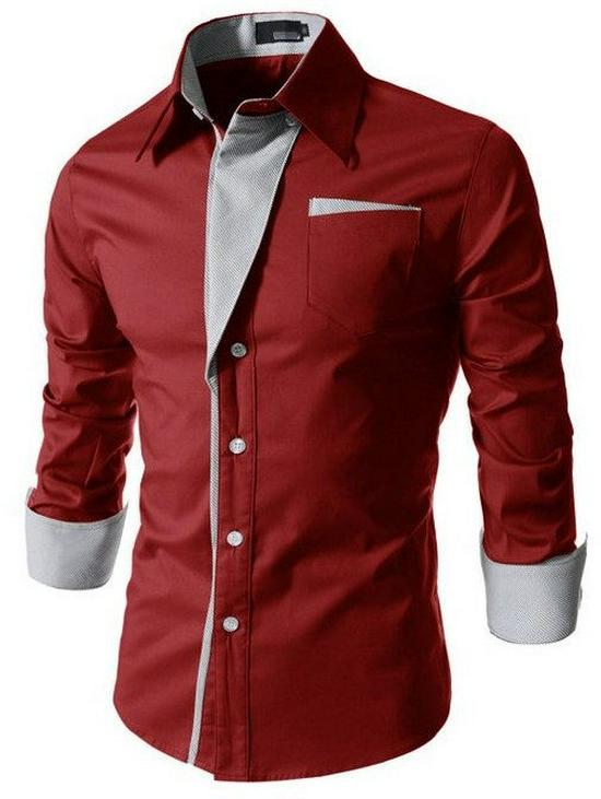 Men's Stylish Striped Long Sleeve Slim Fit Color Block Shirt, Four Colors A20