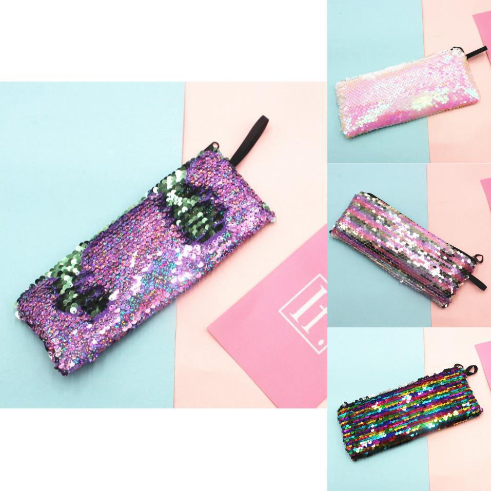 Mermaid Glitter Pencil Case With Dualcolor Sequin For Students And Kids