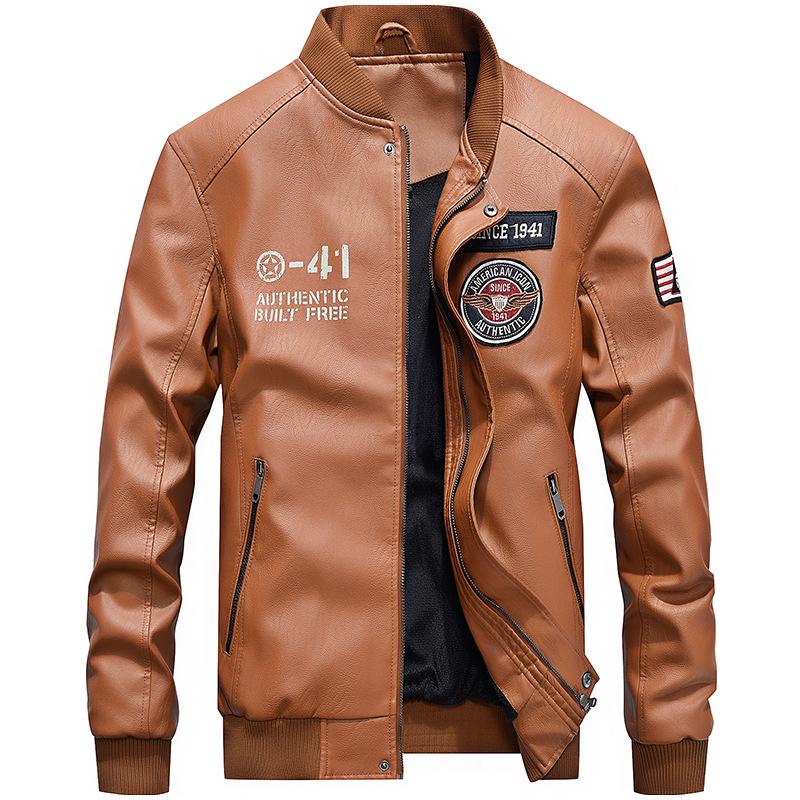 Autumn Winter Jacket Men Embroidery Baseball Jackets Pu Leather Coats Slim Fit College Maleluxury Fleece Pilot Leather Jackets