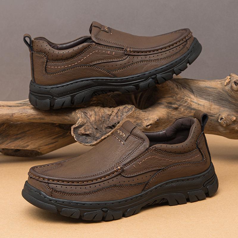 Men's outdoor casual leather shoes, large size shoes for men, soft-soled low-top cowhide men's shoes