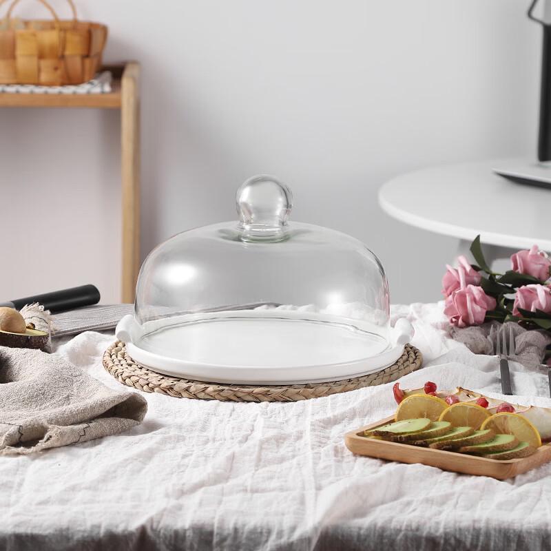 Keramický talíř na dort v japonském stylu se skleněným víkem