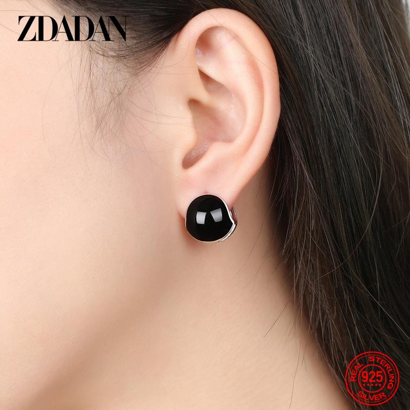 Pendiente de Aro Redondo Negro de Plata de Ley 925 para Mujer Joyería de Moda