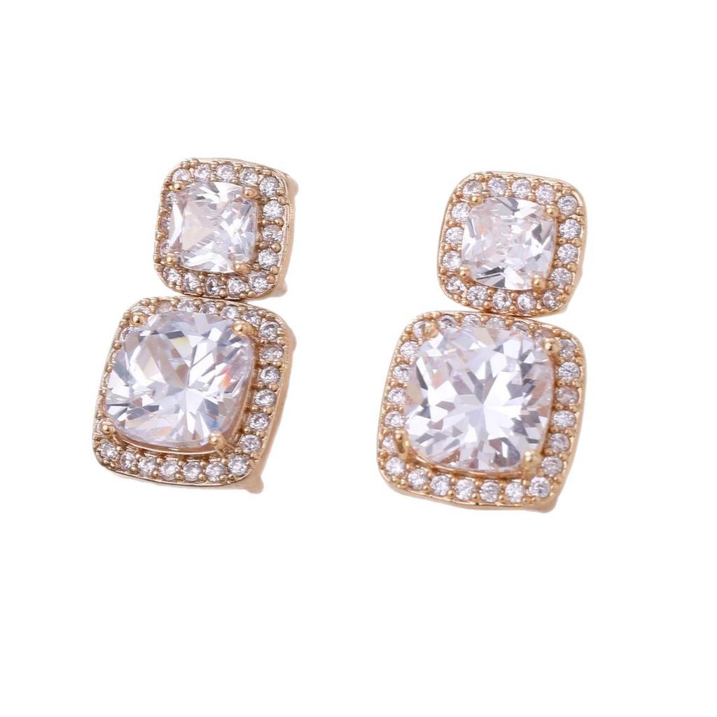 Light Luxury Square Stud Earrings with Micro-Inlaid Cubic Zirconia - High-End Design, Super Shiny, Elegant Ear Studs.