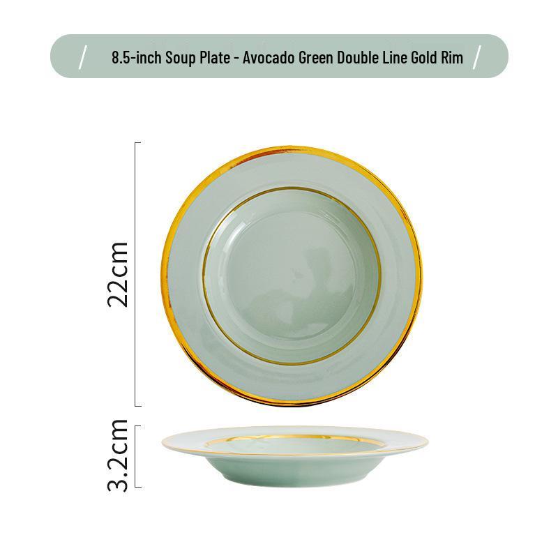 Keramik Geschirrset im nordischen Stil: Elegante Teller, Schalen & Essstäbchen mit Goldrand