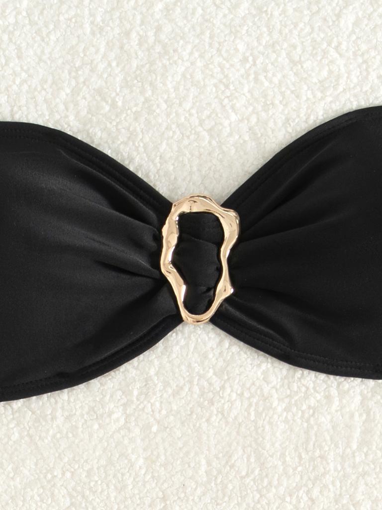 Solid Color Strapless Bandeau Sexy Split Bikini Swimsuit Women's Swimwear