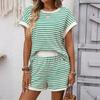 Completo da Donna Due Pezzi: Top a Maniche Corte Girocollo a Righe e Pantaloncini con Elastico in Vita, Abbigliamento Casual da Casa, Tessuto Morbido, Outfit Estivo