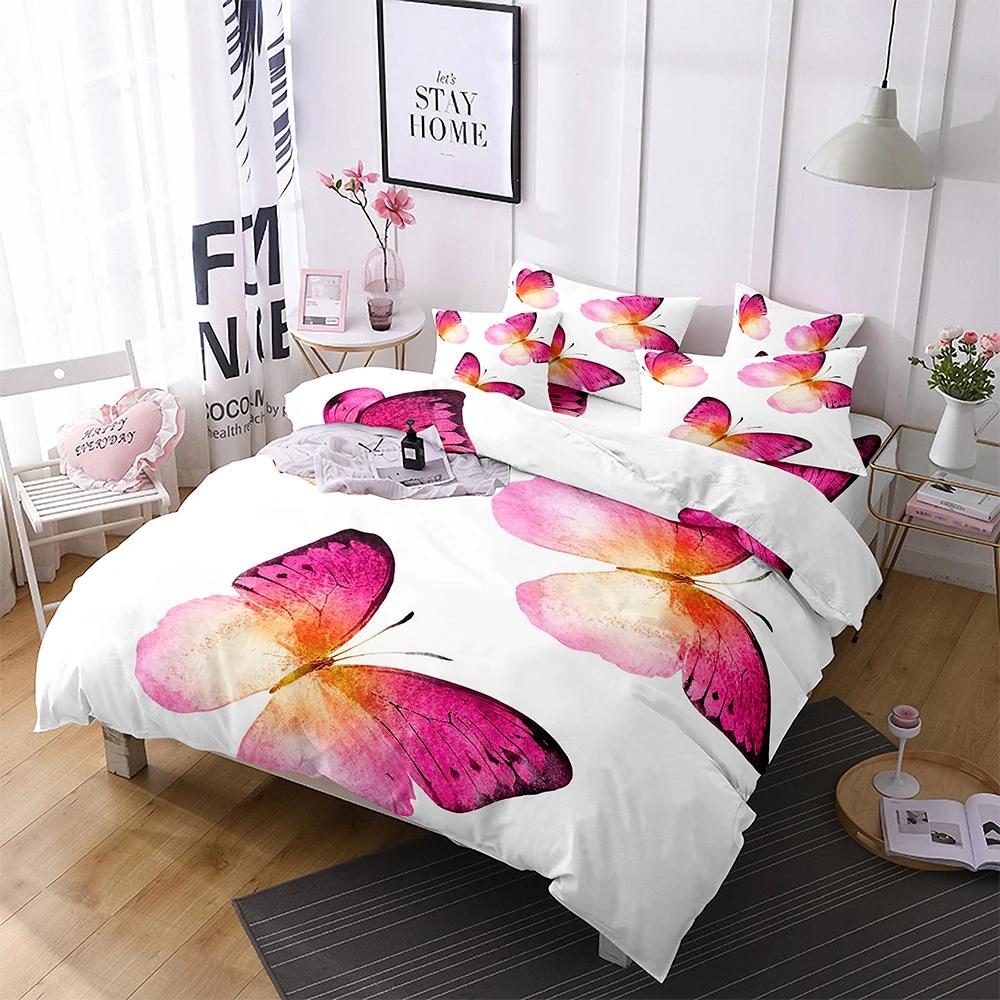 Butterfly Duvet Cover King Queen Blue Watercolor Butterflies Bedding Set For Kid Teen Flying Animal 2/3Pcs Polyester Quilt Cover