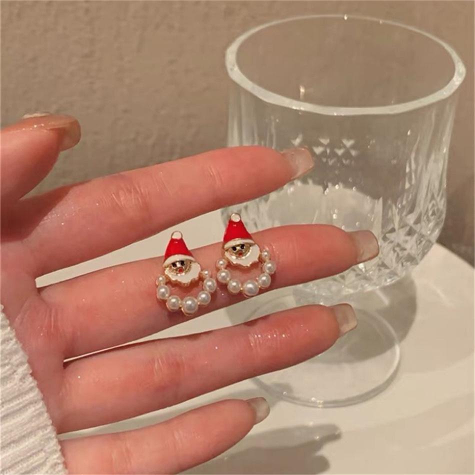 Enamel Santa Claus Min Stud Earrings Female Fashion Sweet Red White Color Geometry Ear Wedding Jewelry Romantic Gift