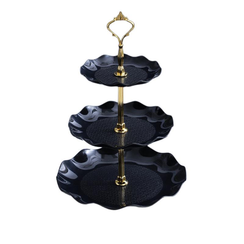 Suport de desert cu trei etaje în stil european: Placă de Fructe și Suport pentru Prăjituri din Plastic pentru Petreceri și Nunți
