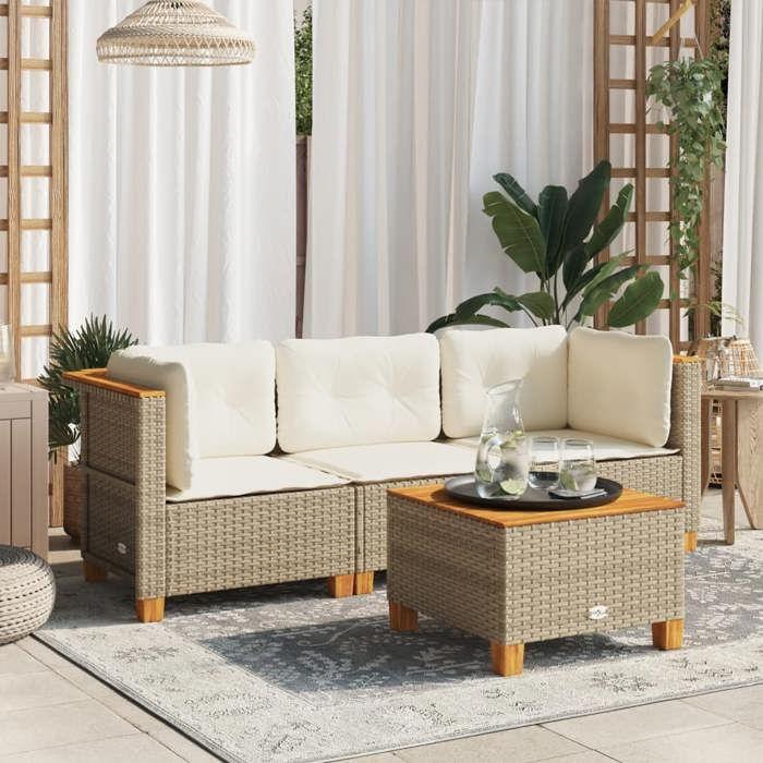 VidaXL Garden Sofa with Cushions 3-seater Beige Woven Resin, Outdoor Sofa, Garden Seat, Garden Sofa 365919