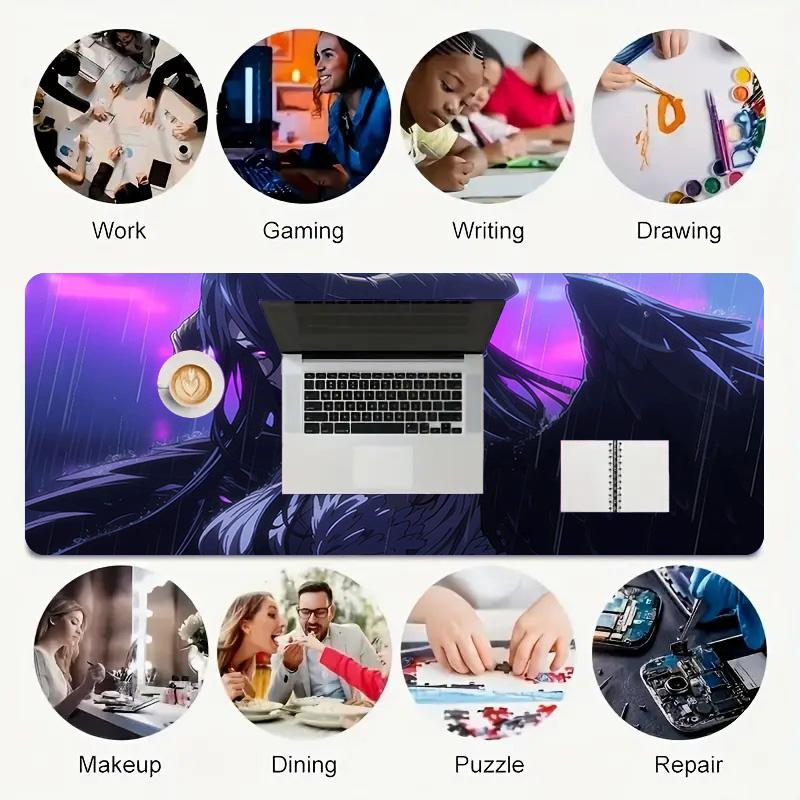 Dark Rain Xl Gaming Mouse Pad Nonslip Rubber Base Stitched Edge Waterproof Desk Mat For Pc Laptop Gamer Office Computer Accessories C929331