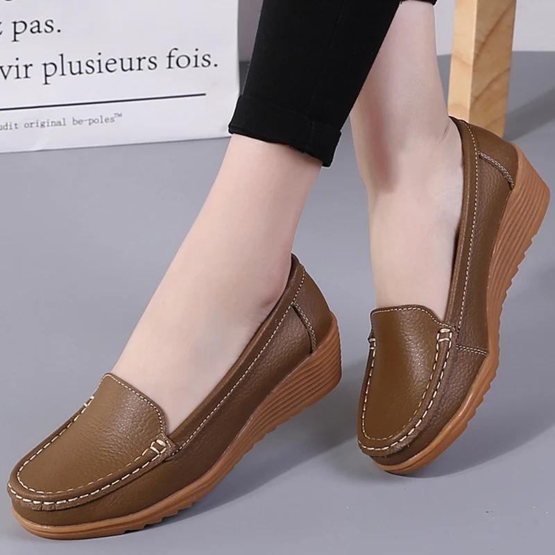 Black Women Shoes Soft Leather Shoes With Heels Loafers Flat Shoes Women's Moccasins Casual Zapatos Mujer Flats Female Footwear