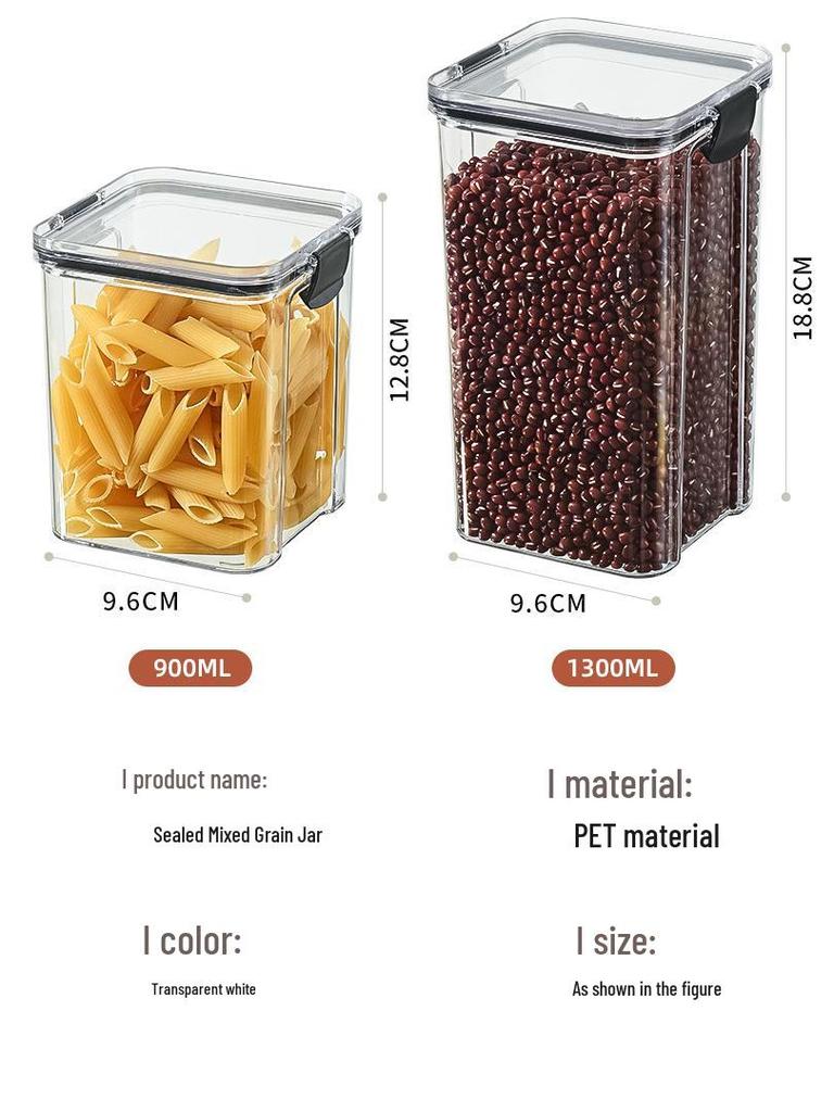 Transparent Airtight Food Grade Storage Jar: Moisture-Proof, Square/Rectangular Kitchen Container for Grains and Chinese Medicine