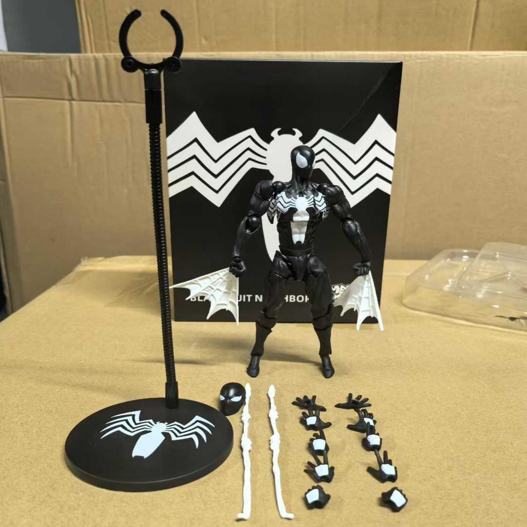 High Quality Black Suit Neighbor Symbiote Spider Man Black Venom Battle Suit Joint Movable Figurine Messtoy Model Gift
