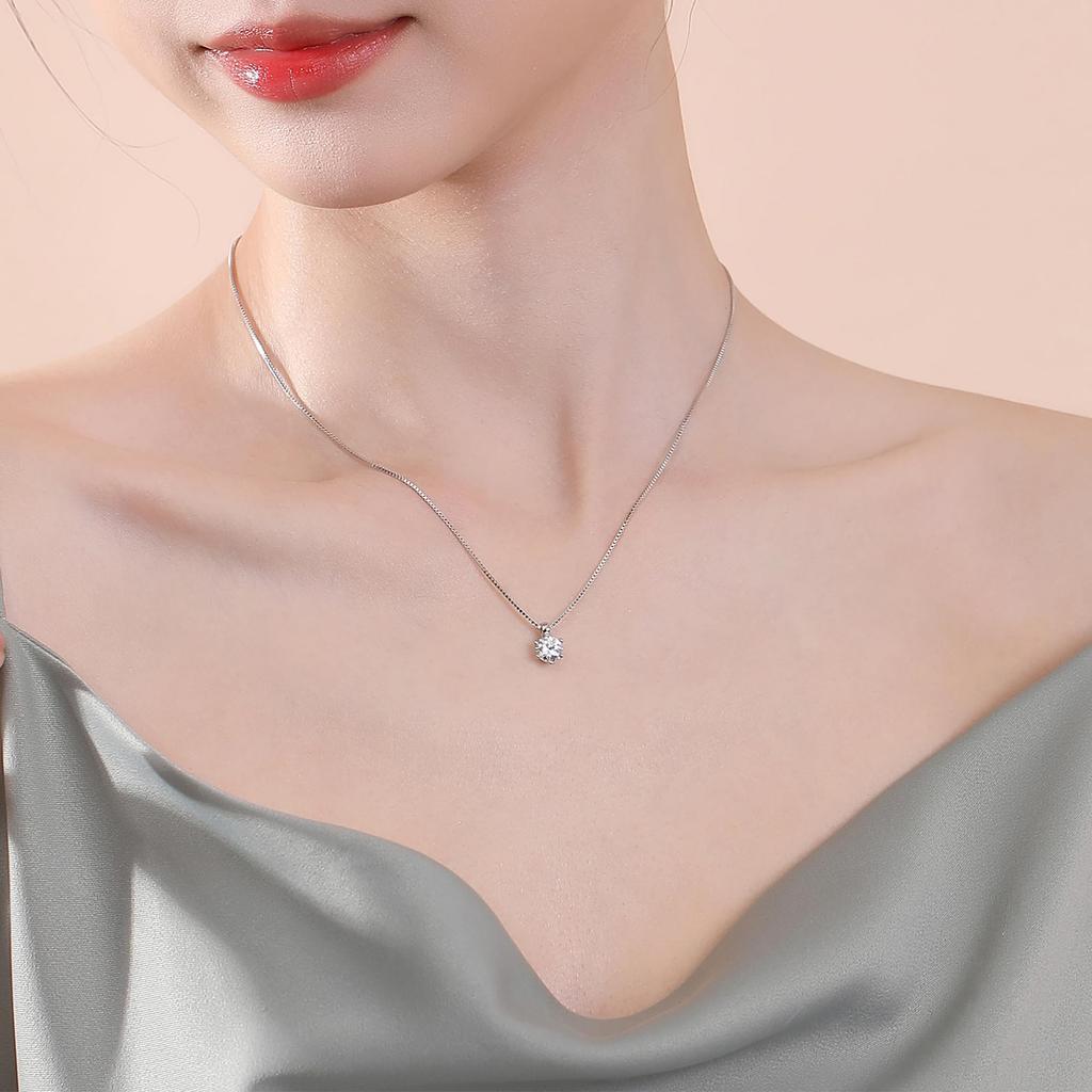 Necklace for single zirconia adjustable with 6mm [SIRUBA-SZ] women, stone, hypoallergenic, length, adjuster, silver, simple,