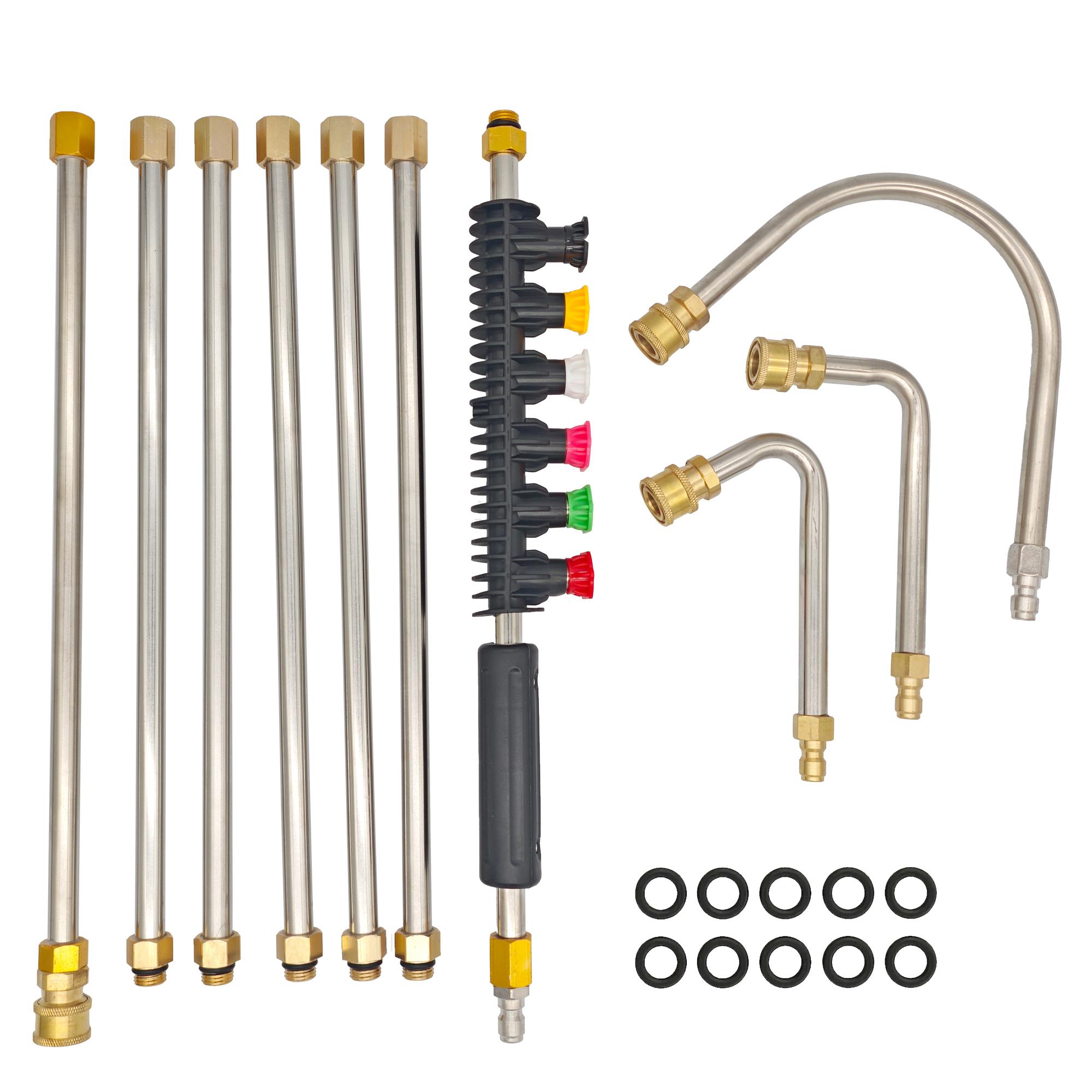 

Удлинительная насадка для мойки высокого давления, 10 шт. в упаковке, насадка для мойки высокого давления с 5 распылительными насадками, 1 изогнутый стержень для чистки желобов