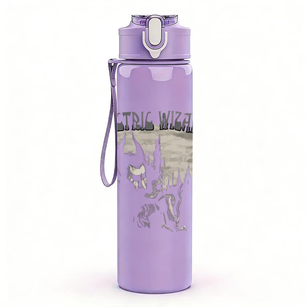 1PC Faint band crowd sketch print 750ml colorful plastic sports water bottle leakproof pop up lid with straw for outdoor work home use