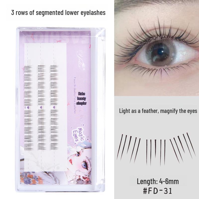 Yelix Thick Cat-Eye False Eyelashes: Natural, Segmented, Glue-Free Lower Lashes