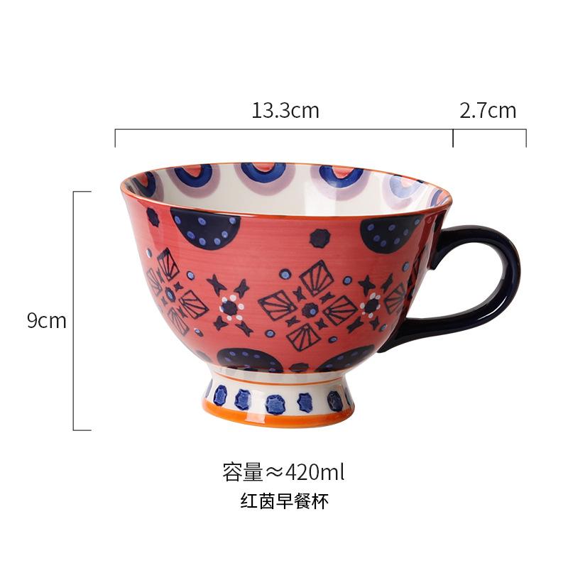 Retro Hand Painted Ceramic Mugs Underglaze Porcelain Breakfast Coffee Milk Tea Cup Set Home Office