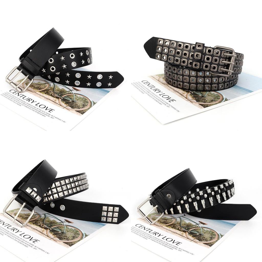 Womens Rock Punk Leather Belt With Rivet Eyelet Design For Streetwear Styles