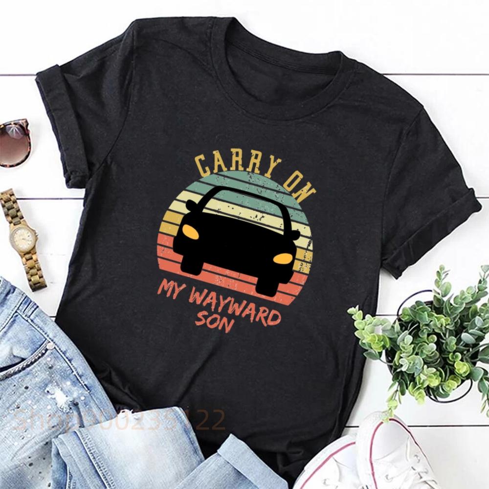 Carry on My Wayward Son Vintage Topper Supernatural T-skjorte Trykk Svart T-skjorte Estetisk Dame T-skjorte Retro Grafiske T-skjorter