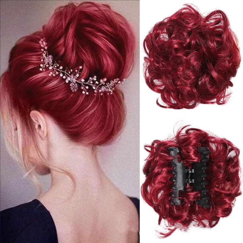 Synthetic Chignon Messy Hair Bun Claw Clip In Hair Piece Wavy Curly Bun Ponytail Scrunchie Hairpieces for Women