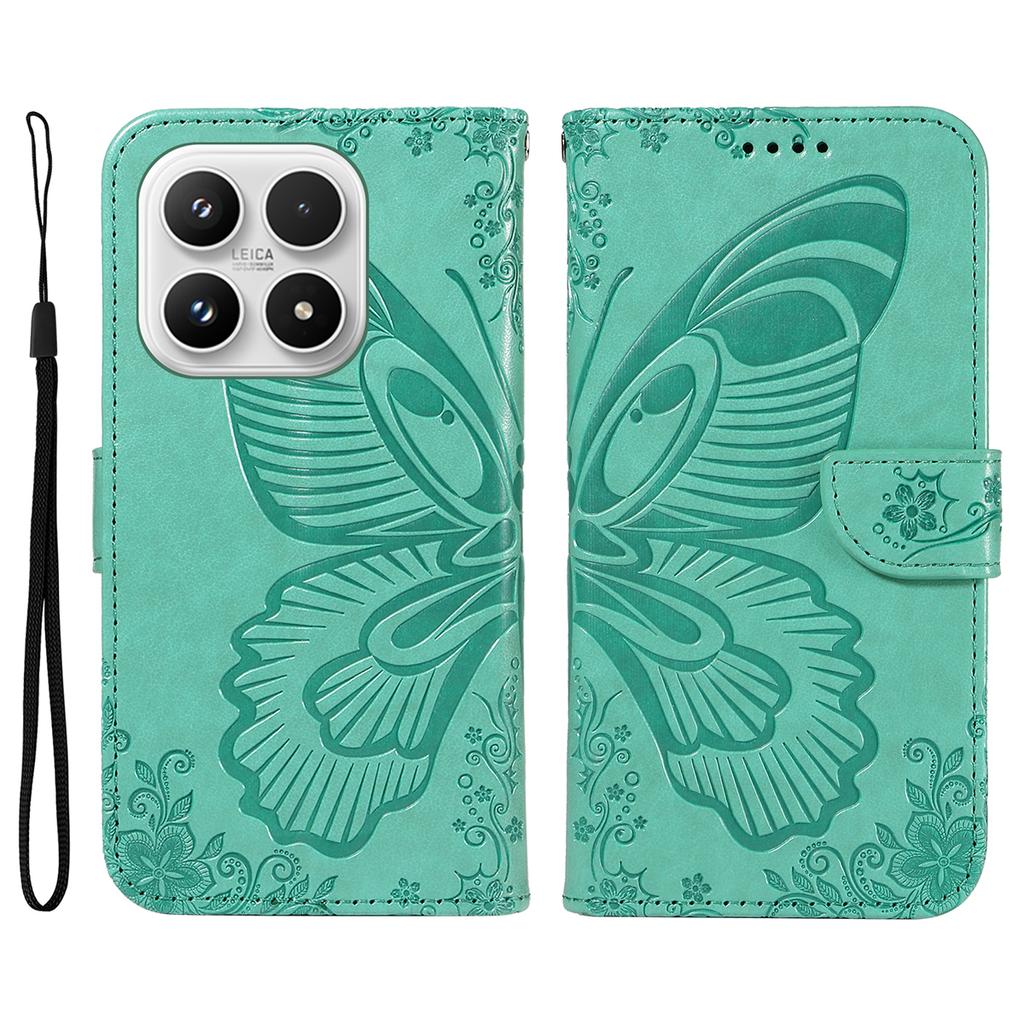 For Xiaomi 17 Case Butterfly Pattern PU Leather Folio Flip Phone Cover -  Blue