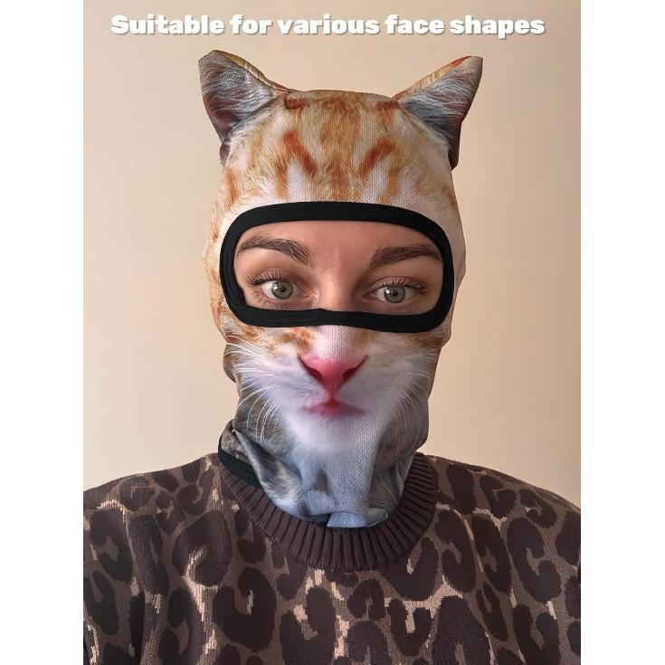 Cat Mask 3D Printed Cat Ski Mask Balaclava With Ears Breathable Perfect For Skiing & Biking Party With Solid Pattern