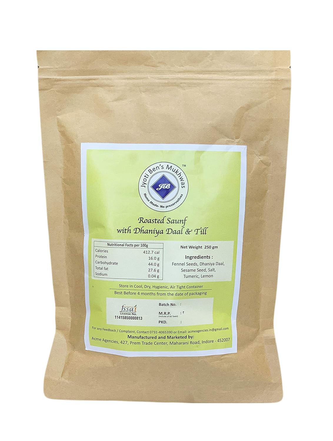 

Jyoti Ben s Mukhwas - Roasted Saunf with Dhaniya Daal and Till |Premium Mukhwas|Digestive Mouth Freshener|After-Meal Snacks|100% Natural|Good for