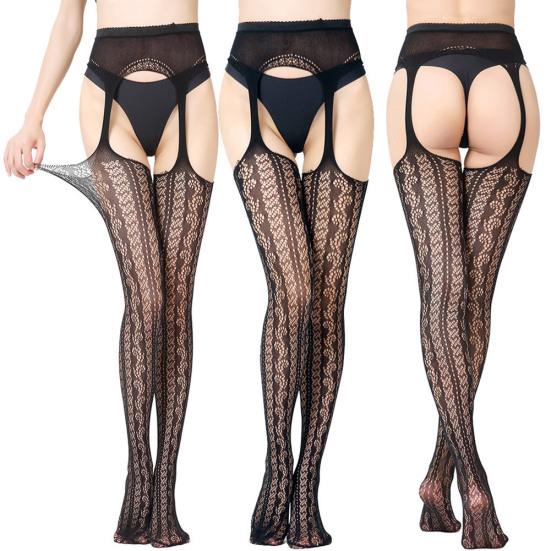 Erotische Damen-Strumpfhose mit offenem Schritt und Spitze, durchsichtige Strumpfhosen