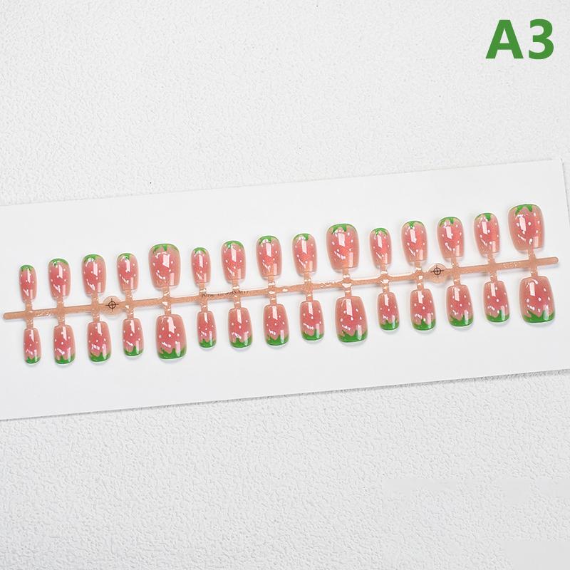30Pcs Cat Eye False Nails Wearing Armor Wearable Watermelon Strawberry Fake Nails Simple Artificial Press On Nails Tips Nail Art