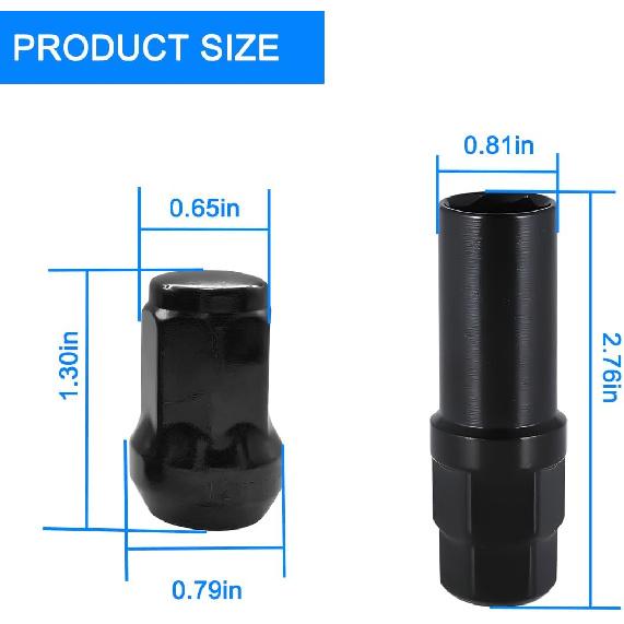 Car Wheel Lug Nuts, 20PCS Chrome Aftermarket Closed End Duplex 6 Spline Lugnut with 1 Key, Fuel Rim Lug Nut Lock Removal Socket Replacement Tool,