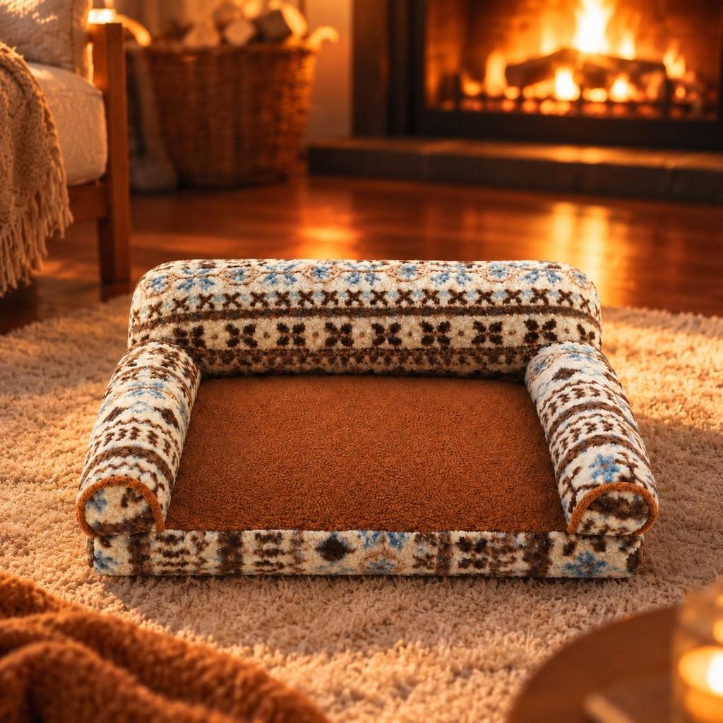 Floral Pet Sofa Bed Soft Padded Warm for Dogs, Cats, Bedroom, Living Room, Reading