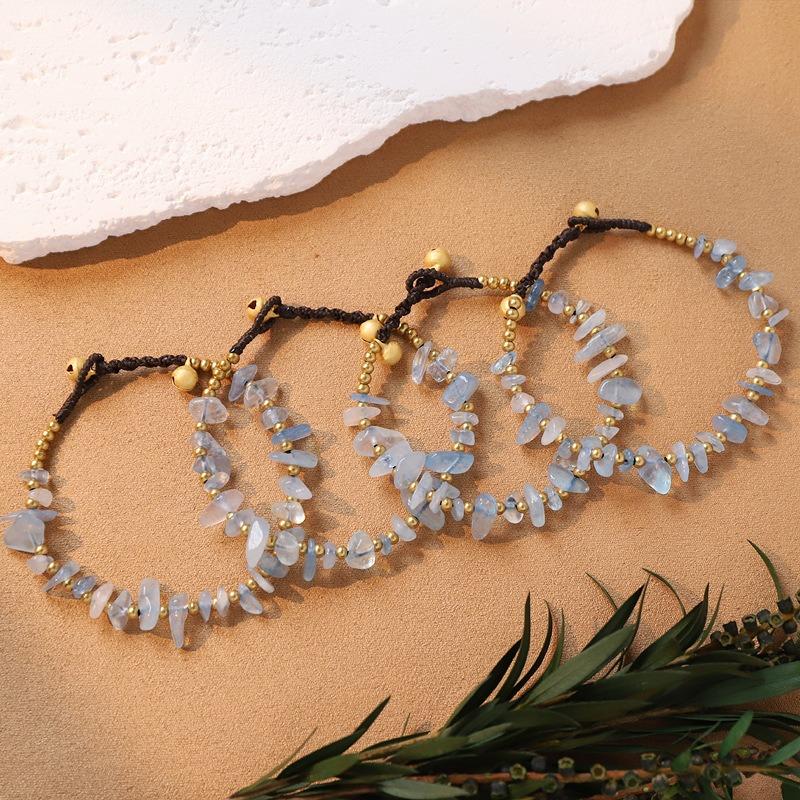 Hand-woven natural crystal bracelet Aquamarine amethyst men's and women's stacked bracelet, poker hand rope