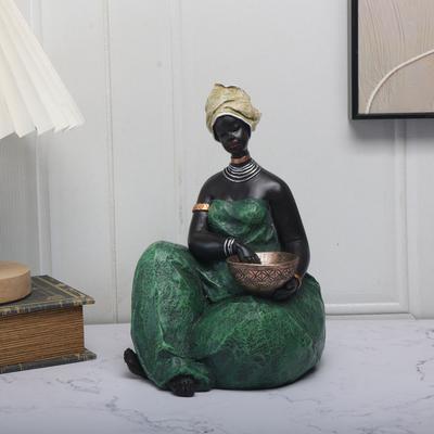 1pc Vintage African Tribal Woman Figurine - Exotic Artistic Resin Craft Statue for Home Decor - Unique Artistry Gift