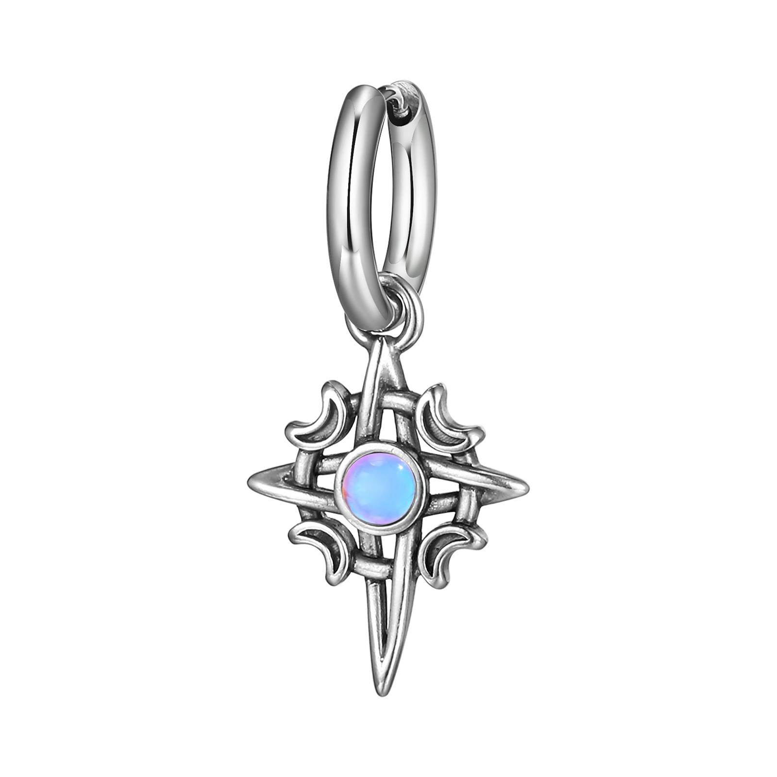 Vnox Vintage Star Moon Stone Earrings for Men Women, Hypoallergenic Stainless Steel Hoop Earrings Gift