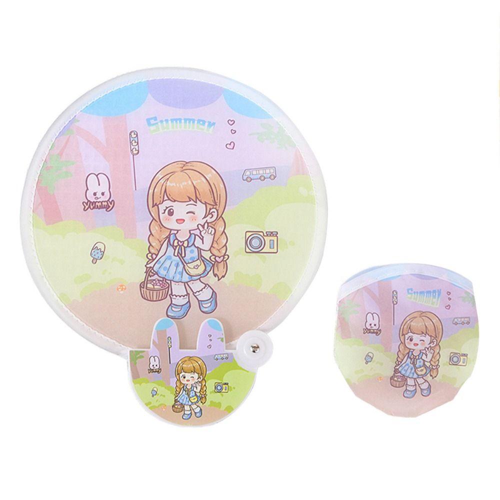 Portable Collapsible Fans Summer Round for Beach Lawn Hand Fan Kid Outdoor Folding Fans Flying Disk