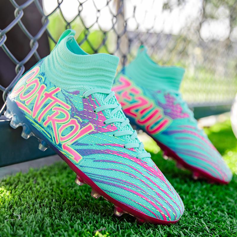 Unisex Fußballschuhe High-Tops Schnürung Rutschfeste Stollen Outdoor Sport Athletische Fußballschuhe für Professionelles Training Sneaker
