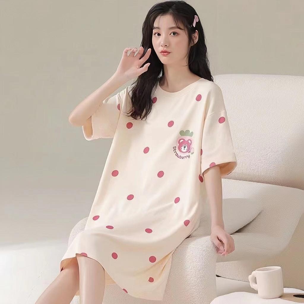 Summer Women's  Loose Short-Sleeve Cartoon Nightdress Cute Lightweight Student Style Sleepwear Home Wear Pajamas
