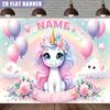 2D Pastel Unicorn Birthday Backdrop, Customizable Kids Party Background