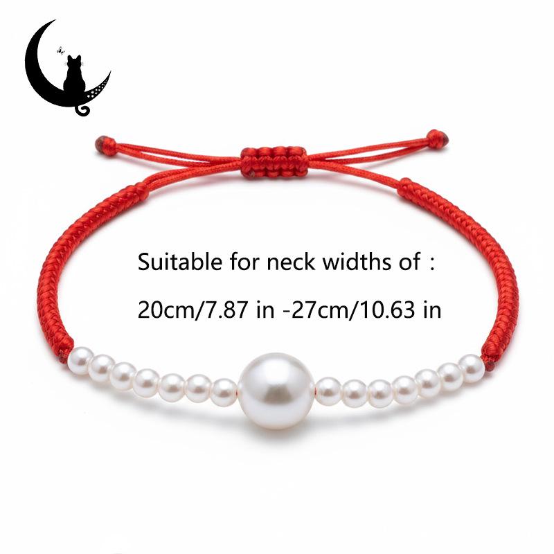 Красная нить Милый кот Жемчужное ожерелье - Простой ручной работы Счастливый кот и Собака Ошейник красный