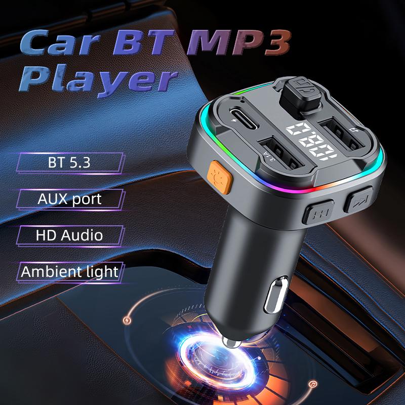 C3 Bluetooth-compatible Hands-free Call Adapter FM Transmitter Car MP3 Music Player Type-C+Dual USB Car Charger