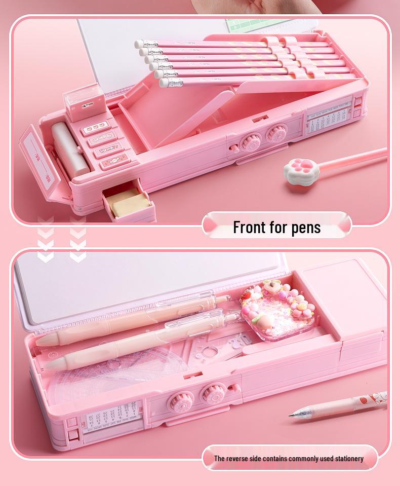 Kids Multi-Functional Pencil Case with Password Lock - Double Layer, Large Capacity for Boys and Girls