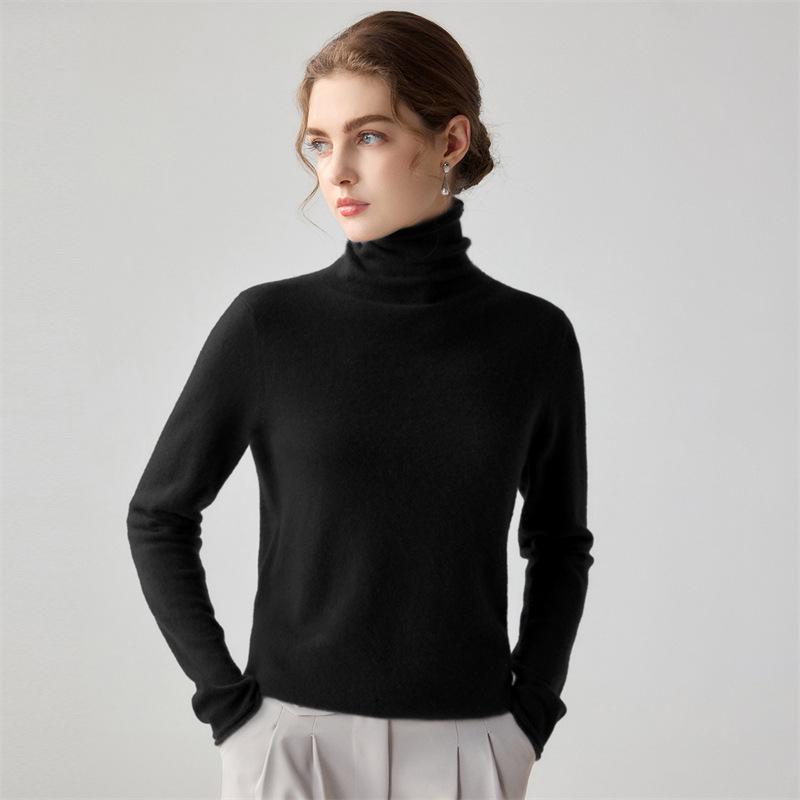 Women's Versatile Turtleneck: 100% Pure Cashmere Sweater, Skin-Friendly Soft Knit, High-Neck Layer.