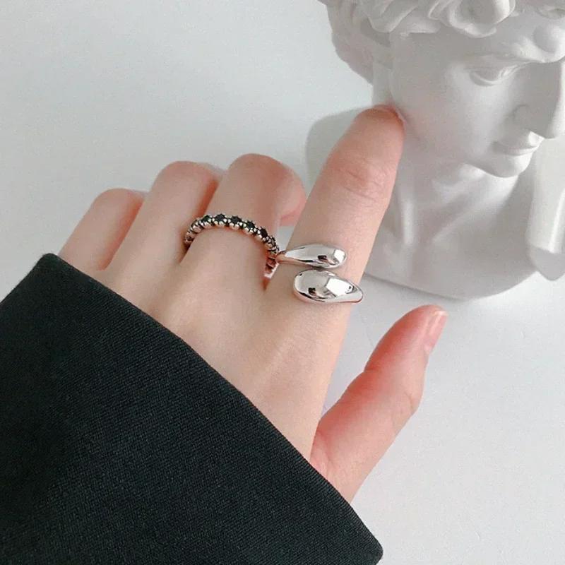 Copper Smooth Double Ball Beads Rings For Woman Open 18K Gold Plated Geometric Wedding Couple Rings Jewelry Gift